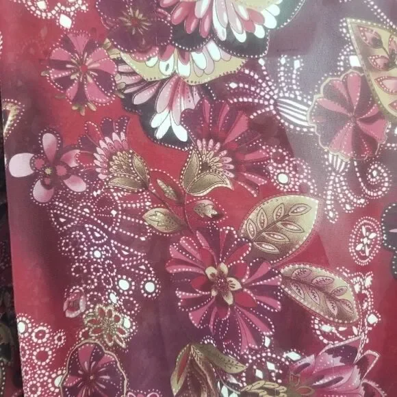 DUO MATERNITY SIZE L. 100% POLYESTER. BEAUTIFUL BURGANDY FLORAL W/SATIN LIKE HEM - Picture 10 of 15
